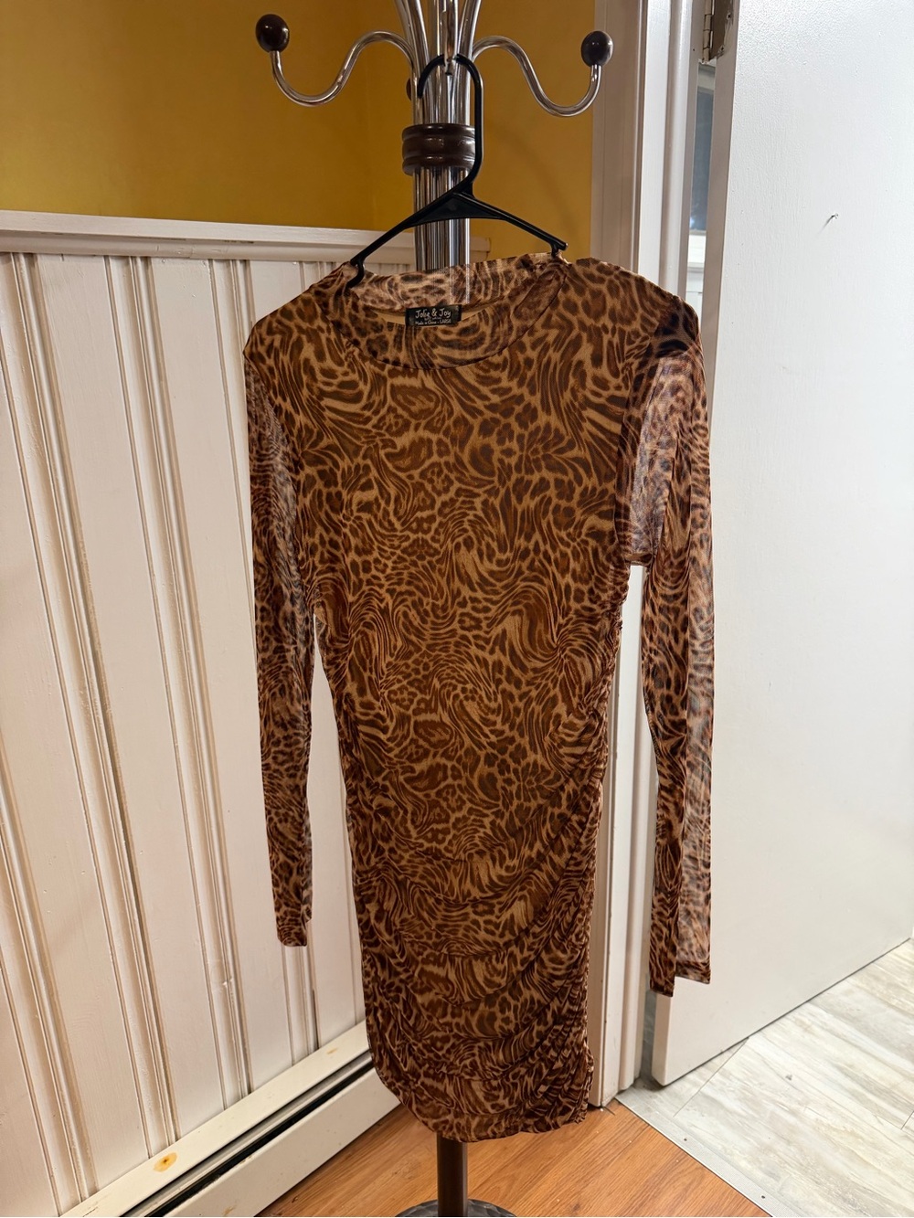 Brown Animal-Print Long Sleeve mini Bodycon Dress